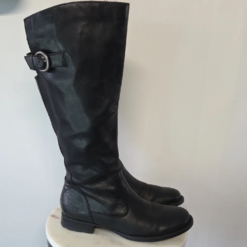 Born Black Leather Boots with Buckle Size 9